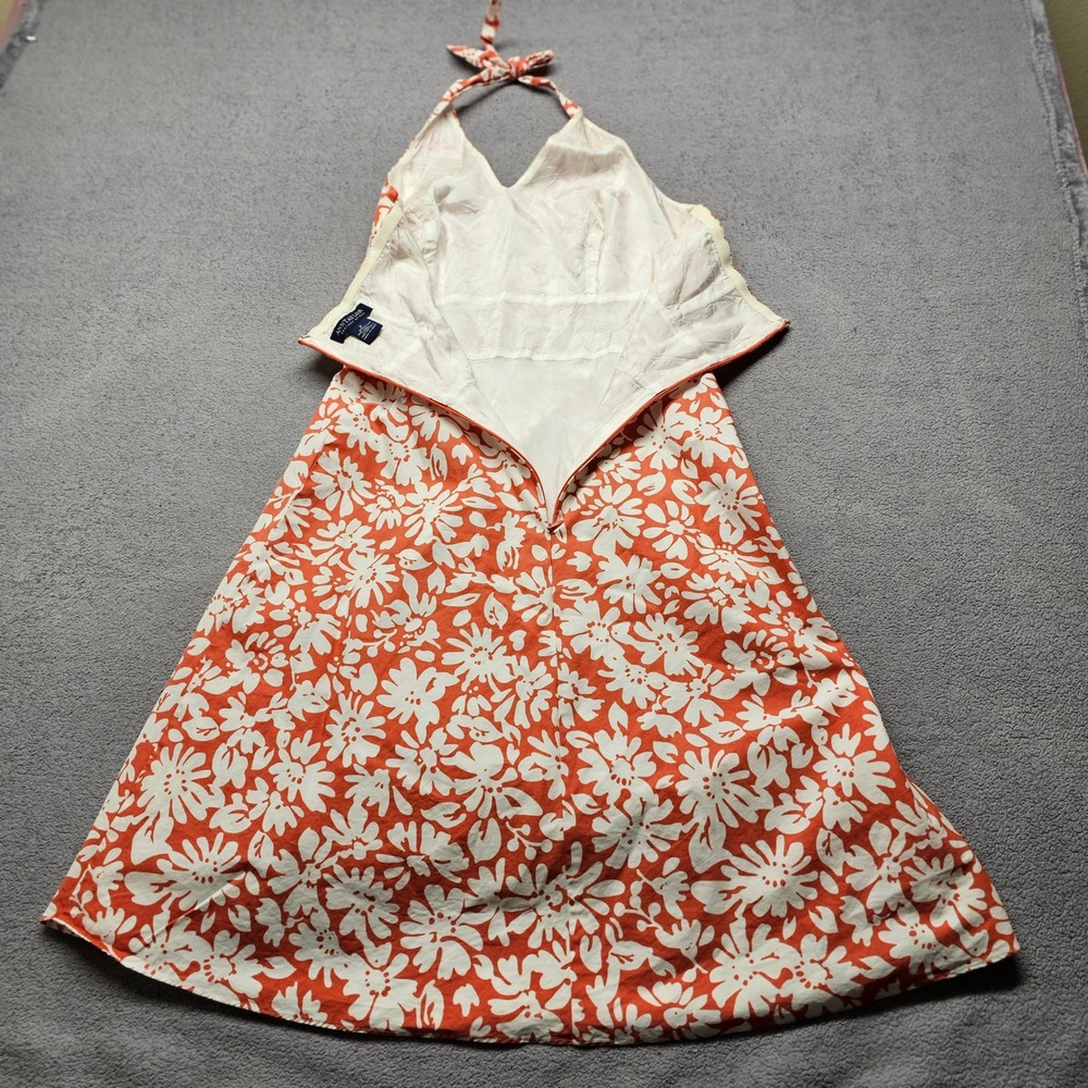Ann Taylor Midi Dress Womens Size 2 Orange White Floral Halter Neck Back Zip - Picture 2 of 10